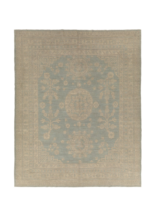 35701 Oriental Rug Pakistani Handmade Area Transitional Neutral 8'1'' x 9'10'' -8x10- Whites Beige Blue Floral Oushak Design