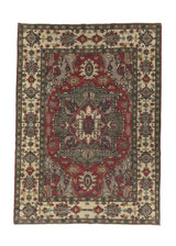 35714 Oriental Rug Pakistani Handmade Area Transitional 6'1'' x 8'6'' -6x9- Red Green Whites Beige Heriz Design