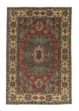 35718 Oriental Rug Pakistani Handmade Area Transitional 6'2'' x 9'4'' -6x9- Red Green Whites Beige Heriz Design
