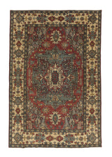 35718 Oriental Rug Pakistani Handmade Area Transitional 6'2'' x 9'4'' -6x9- Red Green Whites Beige Heriz Design