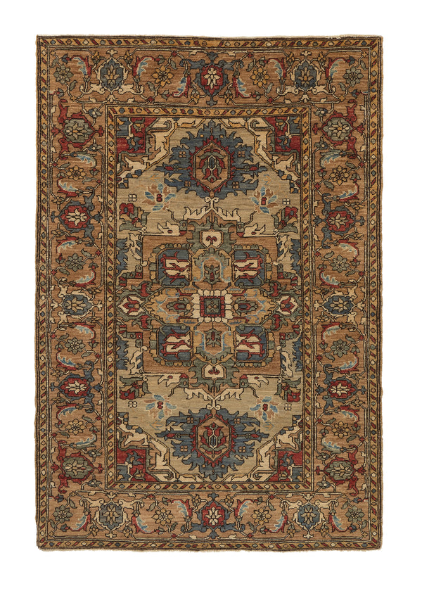 35723 Oriental Rug Pakistani Handmade Area Transitional Tribal 4'2'' x 6'1'' -4x6- Whites Beige Blue Geometric Heriz Design