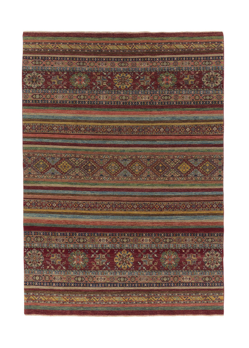 35724 Oriental Rug Pakistani Handmade Area Tribal Transitional 5'7'' x 8'1'' -6x8- Multi-color Red Stripes Design