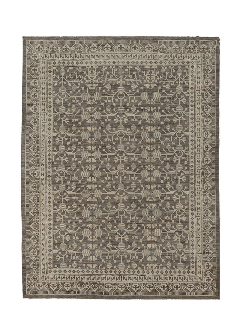 35728 Oriental Rug Pakistani Handmade Area Transitional Neutral 10'5'' x 13'8'' -10x14- Whites Beige Gray Pomegranate Khotan Design