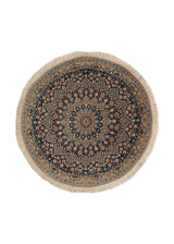 35736 Persian Rug Nain Handmade Round Traditional 3'4'' x 3'4'' -3x3- Whites Beige Blue Floral Design