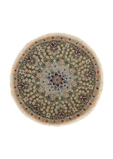 35737 Persian Rug Nain Handmade Round Traditional 2'6'' x 2'6'' -3x3- Green Floral Design