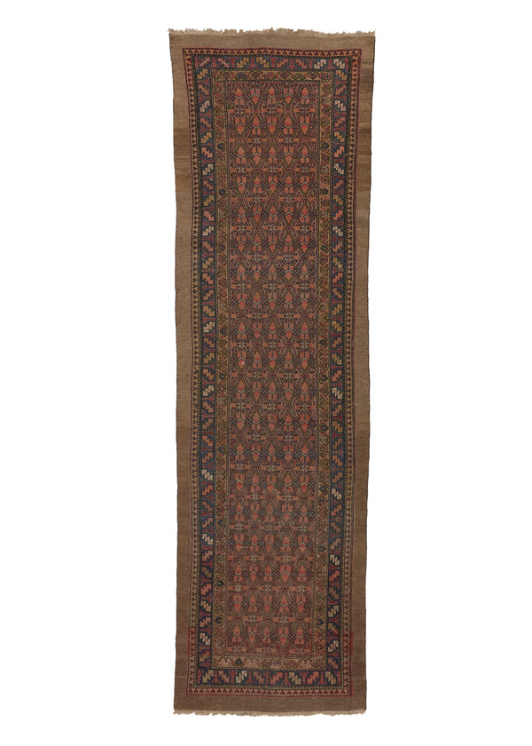 35750 Persian Rug Malayer Handmade Runner Tribal Vintage 3'4'' x 10'7'' -3x11- Whites Beige Orange Blue Geometric Design