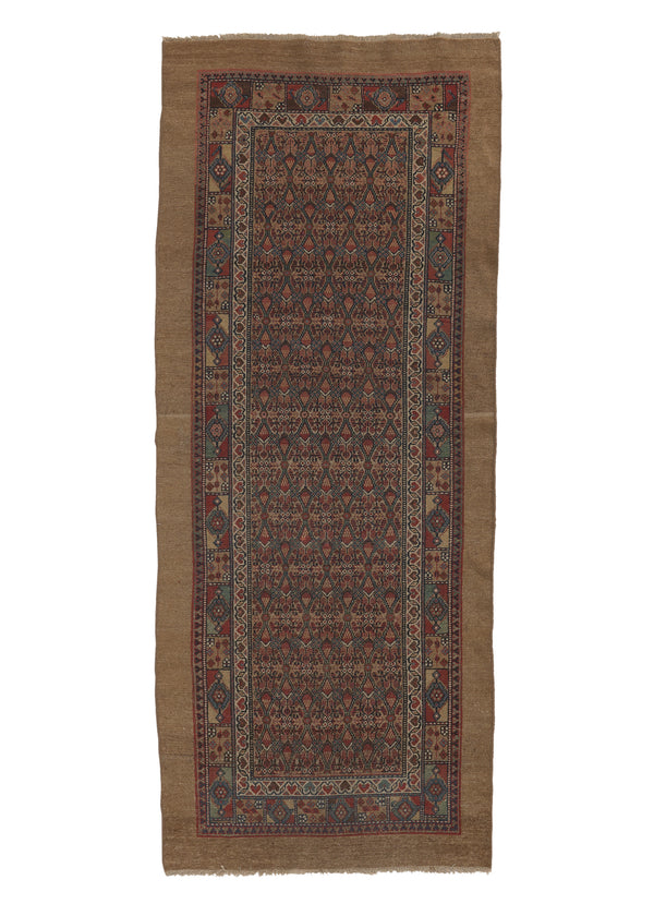 35751 Persian Rug Malayer Handmade Runner Tribal Vintage 3'7'' x 8'6'' -4x9- Whites Beige Red Blue Geometric Design