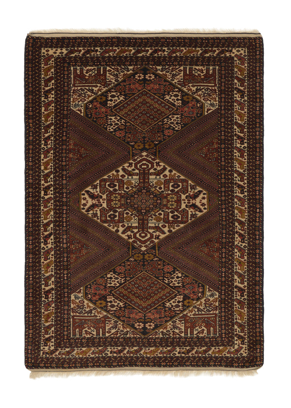 35769 Persian Rug Afshar Handmade Area Tribal 4'0'' x 5'8'' -4x6- Whites Beige Brown Geometric Design