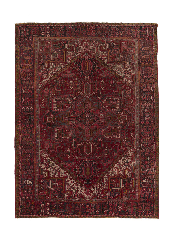 35780 Persian Rug Heriz Handmade Area Tribal Vintage 9'5'' x 12'8'' -9x13- Red Geometric Design