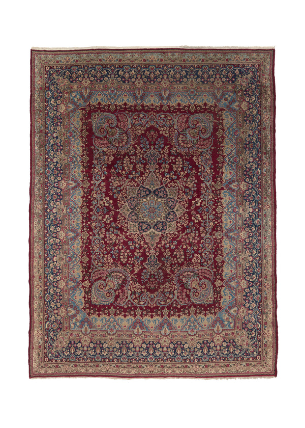 35784 Persian Rug Kerman Handmade Area Traditional 8'8'' x 11'6'' -9x12- Red Blue Floral Design