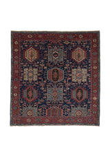 35789 Persian Rug Gharajeh Handmade Area Antique Tribal 8'9'' x 9'3'' -9x9- Blue Red Geometric Design