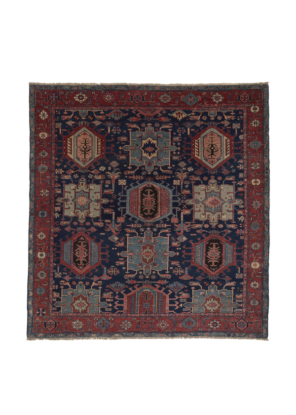 35789 Persian Rug Gharajeh Handmade Area Antique Tribal 8'9'' x 9'3'' -9x9- Blue Red Geometric Design