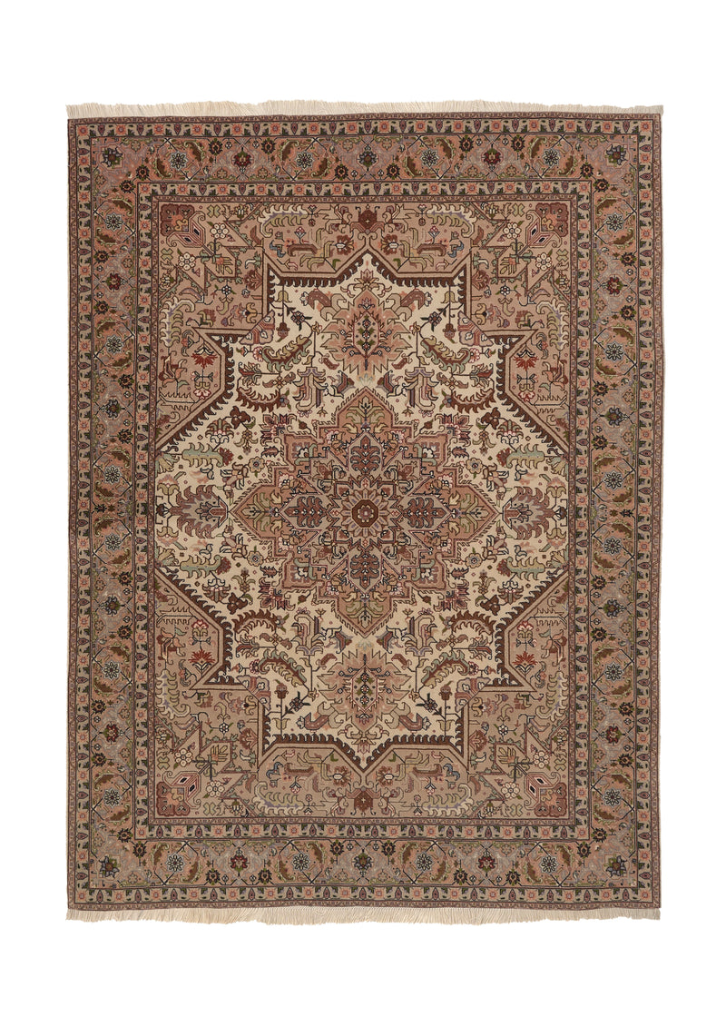 35796 Persian Rug Tabriz Handmade Area Traditional 4'11'' x 6'8'' -5x7- Purple Whites Beige Heriz Design