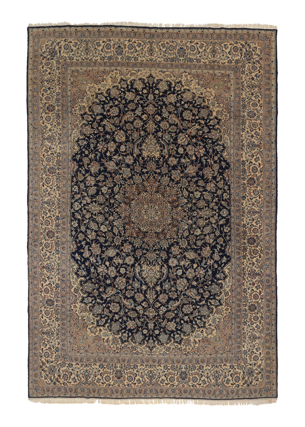 35797 Persian Rug Nain Handmade Area Traditional 7'10'' x 12'0'' -8x12- Whites Beige Blue Floral Design