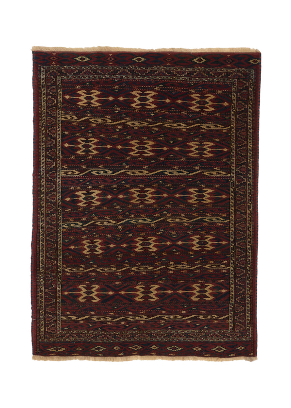 35800 Persian Rug Yamoud Handmade Area Tribal Vintage 4'2'' x 5'8'' -4x6- Red Geometric Design
