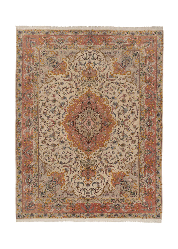 35803 Persian Rug Tabriz Handmade Area Traditional 9'10'' x 12'8'' -10x13- Whites Beige Pink Naghsh Floral Design