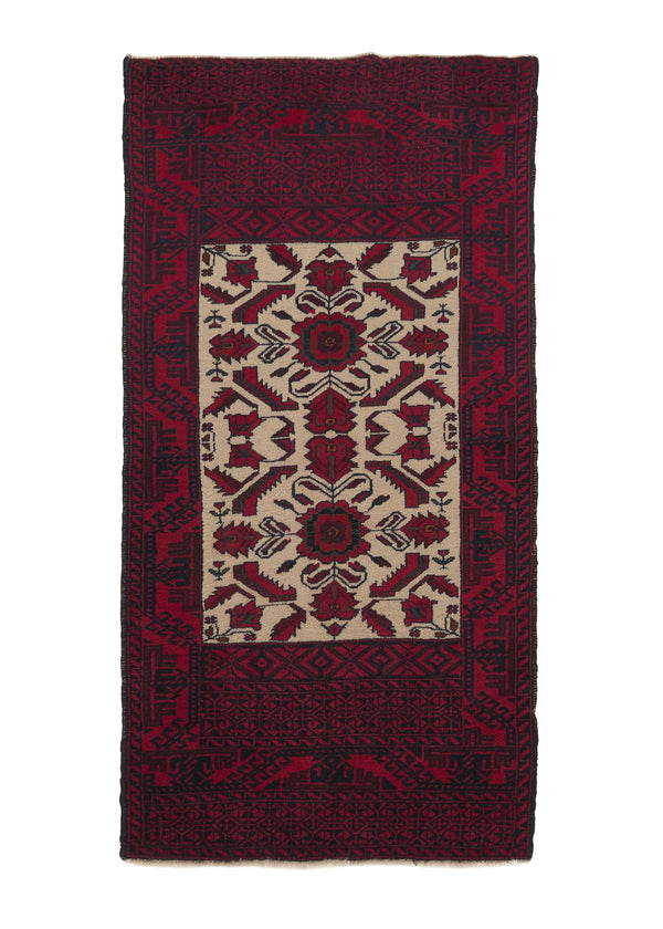35804 Persian Rug Baloch Handmade Area Tribal 2'7'' x 5'0'' -3x5- Red Bokhara Design