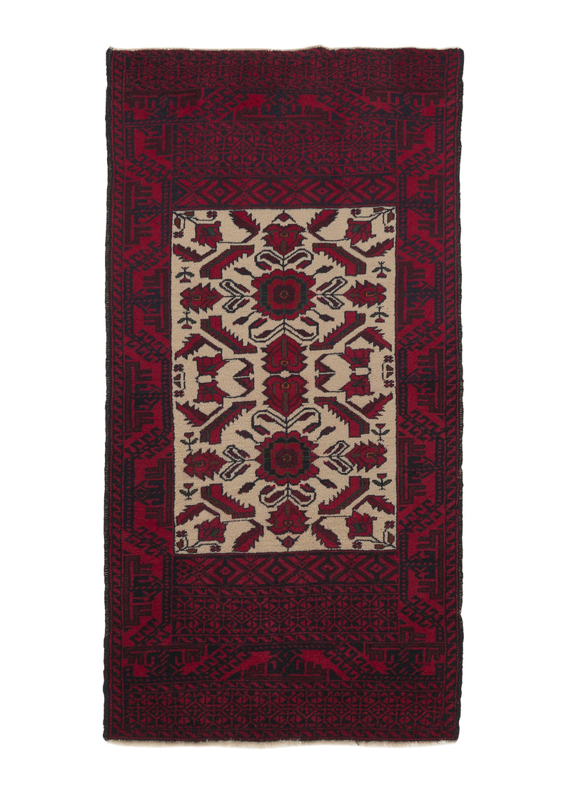 35804 Persian Rug Baloch Handmade Area Tribal 2'7'' x 5'0'' -3x5- Red Bokhara Design