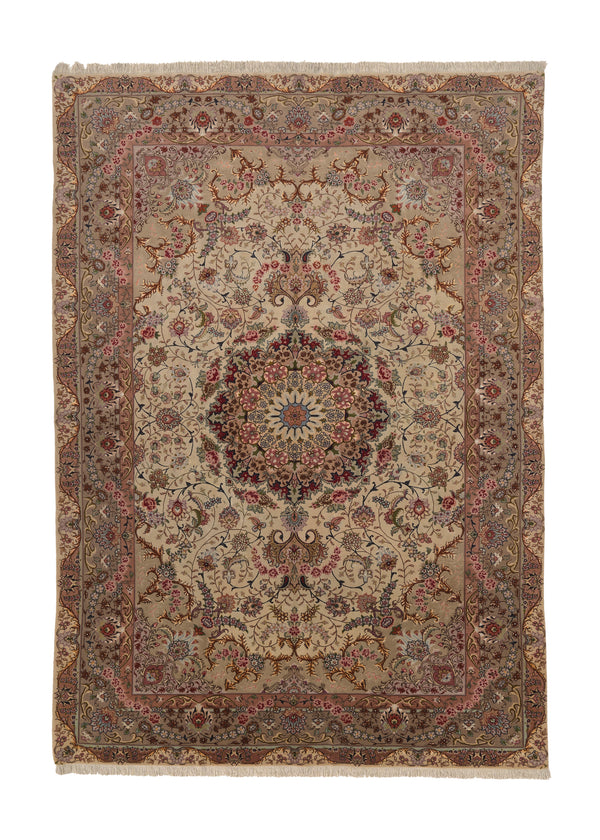 35808 Persian Rug Tabriz Handmade Area Traditional 6'7'' x 9'8'' -7x10- Whites Beige Pink Naghsh Floral Design