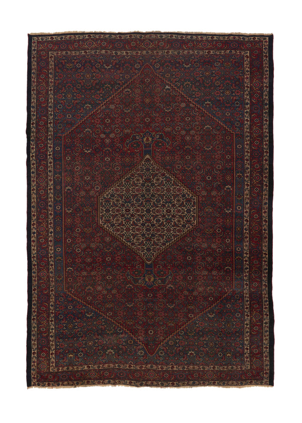 35810 Persian Rug Bijar Handmade Area Antique Traditional 9'0'' x 12'9'' -9x13- Red Blue Herati Design