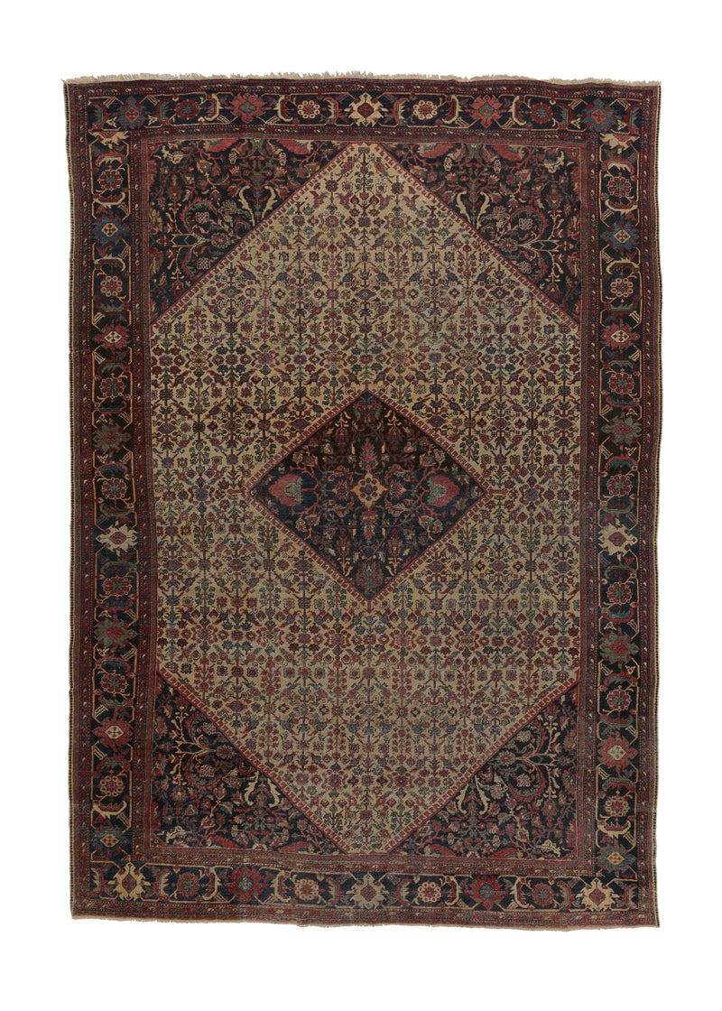 35811 Persian Rug Mahal Handmade Area Antique Tribal 10'3'' x 15'1'' -10x15- Blue Whites Beige Herati Design