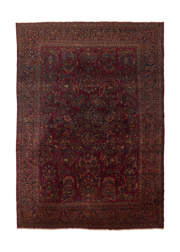 35815 Persian Rug Sarouk Handmade Area Traditional Vintage 10'0'' x 14'4'' -10x14- Red Floral Design