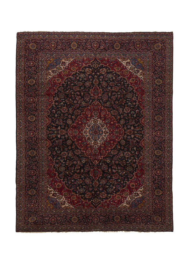 35819 Persian Rug Kashan Handmade Area Traditional 10'0'' x 13'3'' -10x13- Red Blue Toranj Mehrab Floral Design