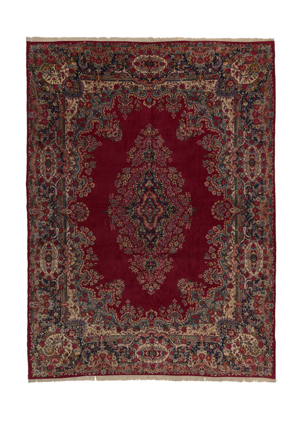 35820 Persian Rug Kerman Handmade Area Traditional 10'0'' x 14'0'' -10x14- Red Open Field Floral Design