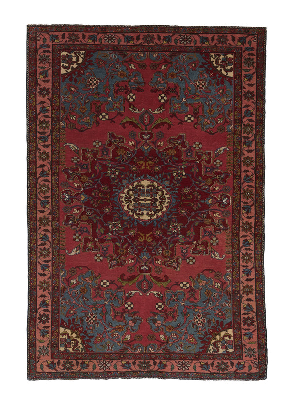 35823 Persian Rug Malayer Handmade Area Tribal 4'4'' x 6'5'' -4x6- Red Blue Floral Design
