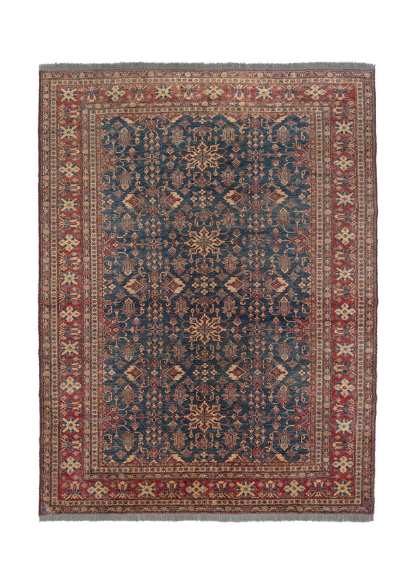 35830 Oriental Rug Afghan Handmade Area Transitional Tribal 9'0'' x 12'2'' -9x12- Red Blue Kazak Design