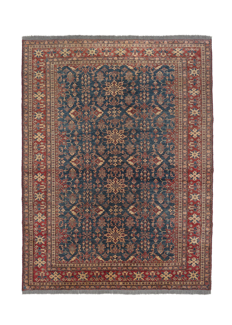 35830 Oriental Rug Afghan Handmade Area Transitional Tribal 9'0'' x 12'2'' -9x12- Red Blue Kazak Design