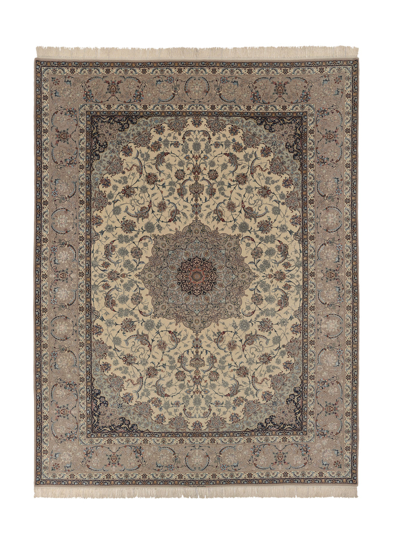 35832 Persian Rug Isfahan Handmade Area Traditional 10'0'' x 13'4'' -10x13- Whites Beige Blue Gray Floral Design