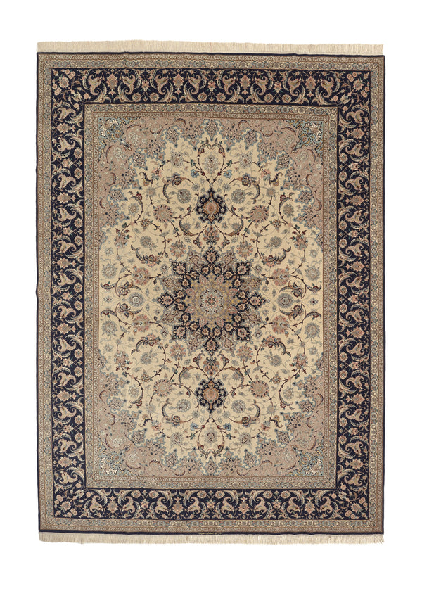 35833 Persian Rug Isfahan Handmade Area Traditional 8'3'' x 11'5'' -8x11- Whites Beige Blue Floral Design