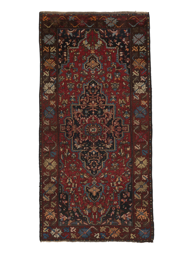 35839 Persian Rug Bakhtiari Handmade Area Antique Tribal 3'9'' x 7'9'' -4x8- Red Blue Floral Design