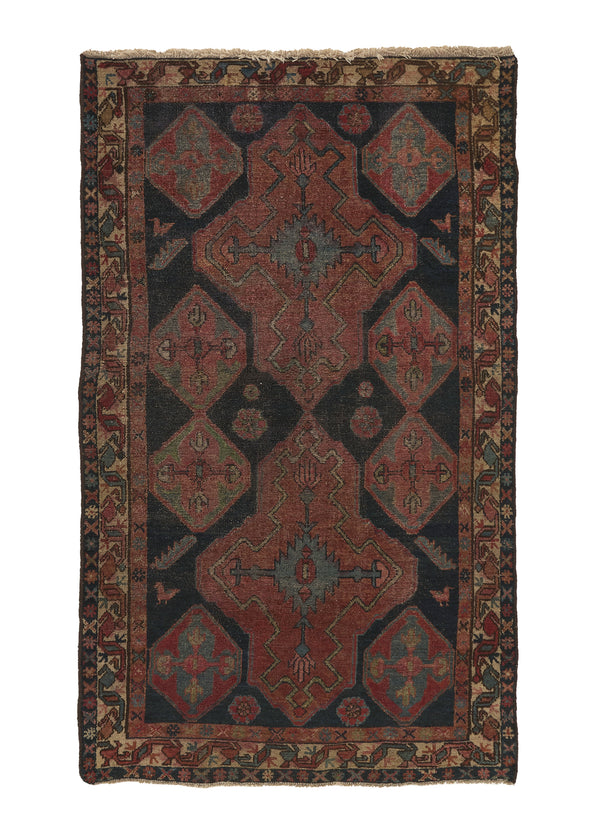 35864 Persian Rug Bakhtiari Handmade Area Antique Tribal 3'6'' x 5'10'' -4x6- Blue Red Geometric Design