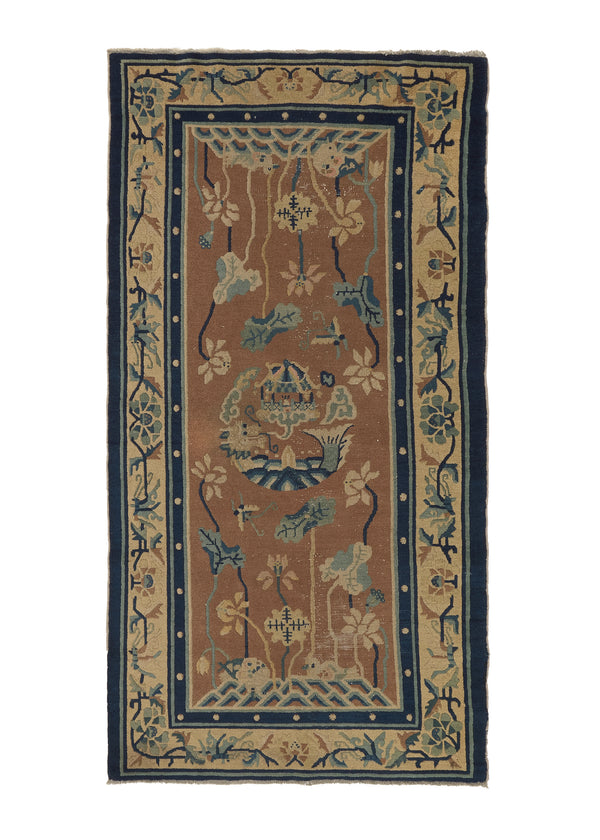 35865 Oriental Rug Chinese Handmade Area Antique Traditional 3'0'' x 5'8'' -3x6- Whites Beige Blue Pictorial Design