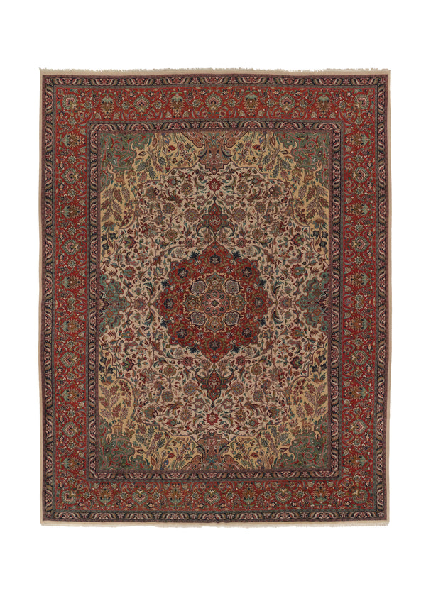 35868 Persian Rug Tabriz Handmade Area Traditional 9'10'' x 12'11'' -10x13- Red Whites Beige Green Floral Design