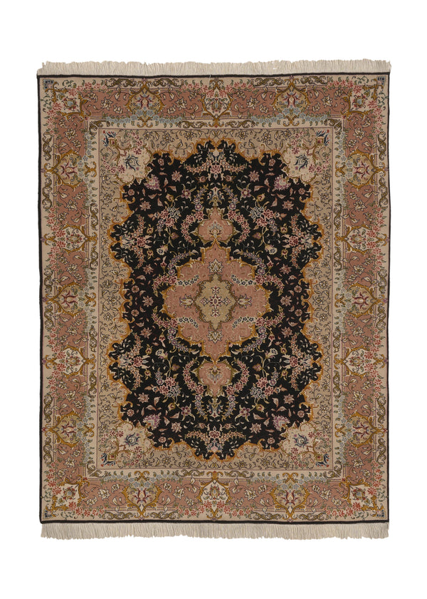 35873 Persian Rug Tabriz Handmade Area Traditional 5'0'' x 6'7'' -5x7- Pink Black Naghsh Floral Design