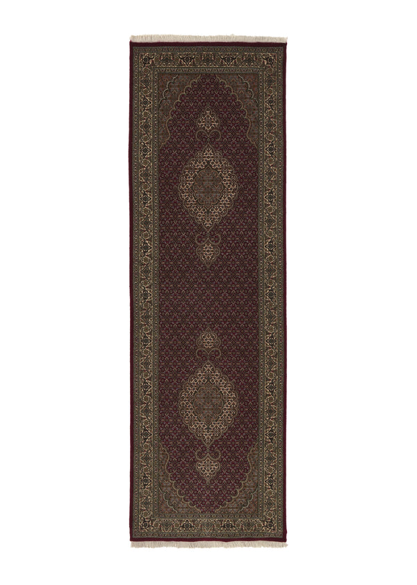 35877 Persian Rug Tabriz Handmade Runner Traditional 2'7'' x 8'4'' -3x8- Red Green Mahi Fish Design
