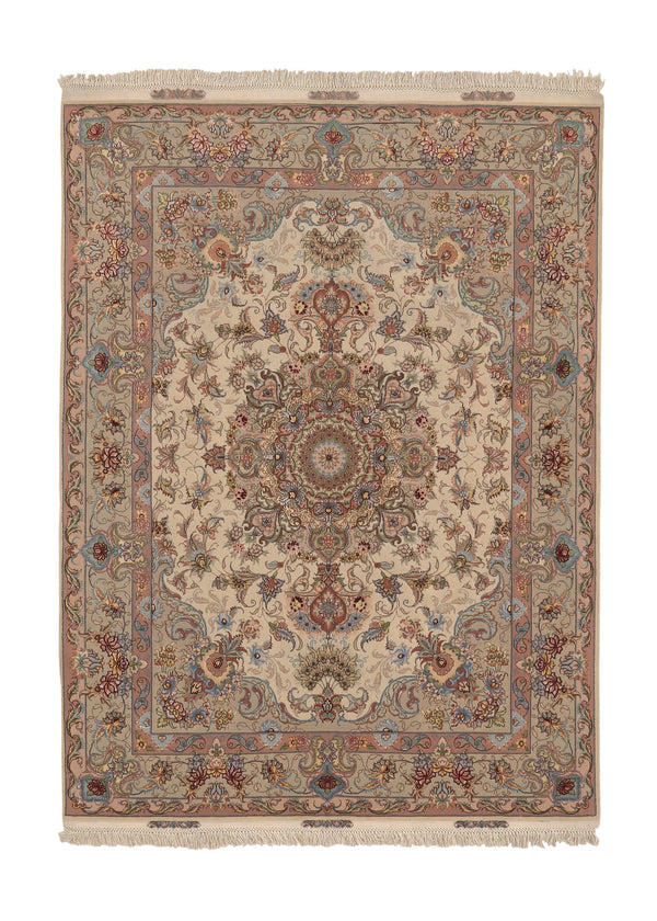 35881 Persian Rug Tabriz Handmade Area Traditional 5'0'' x 6'8'' -5x7- Whites Beige Pink Naghsh Floral Design