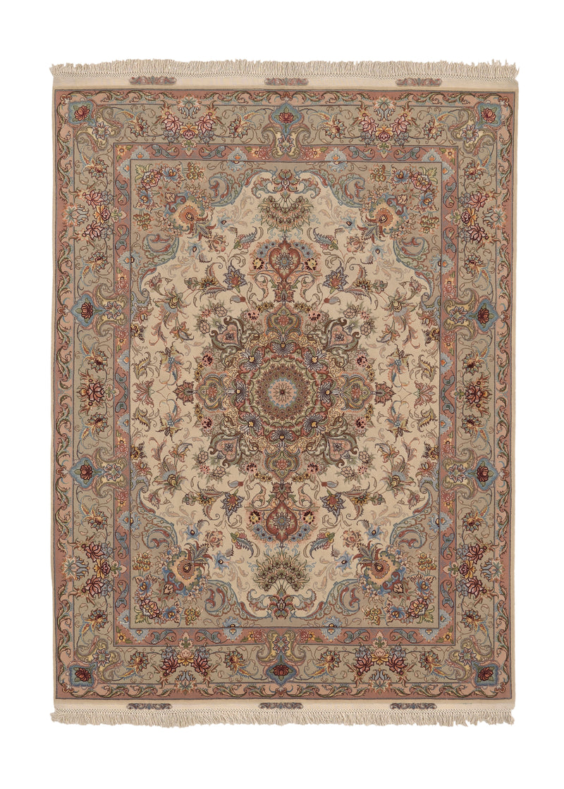 35881 Persian Rug Tabriz Handmade Area Traditional 5'0'' x 6'8'' -5x7- Whites Beige Pink Naghsh Floral Design
