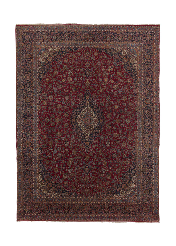 35882 Persian Rug Kashan Handmade Area Traditional 10'9'' x 14'10'' -11x15- Red Blue Toranj Mehrab Floral Design