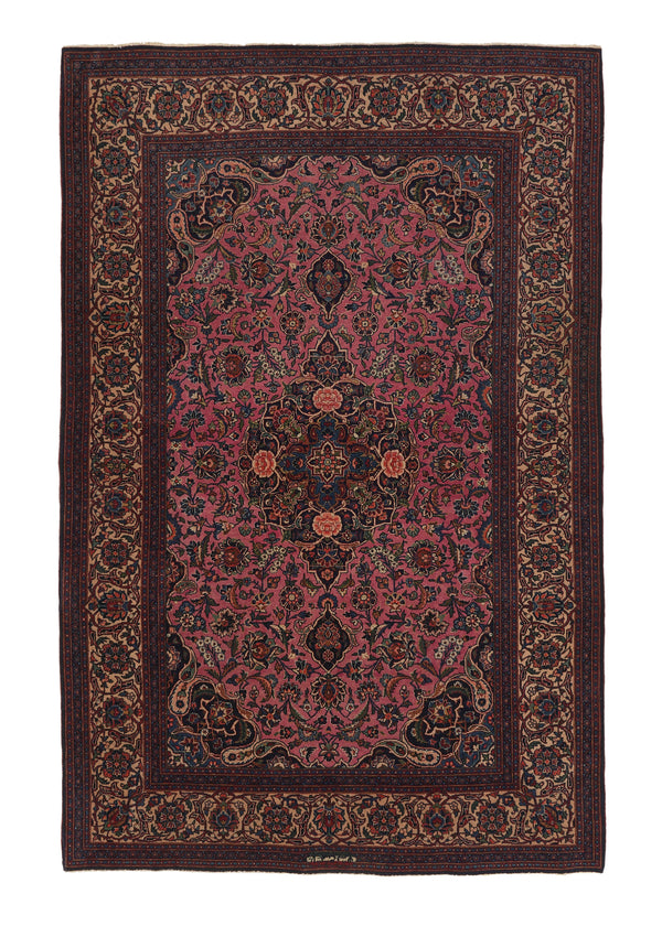 35883 Persian Rug Kashan Handmade Area Traditional 4'4'' x 6'8'' -4x7- Pink Toranj Mehrab Floral Design