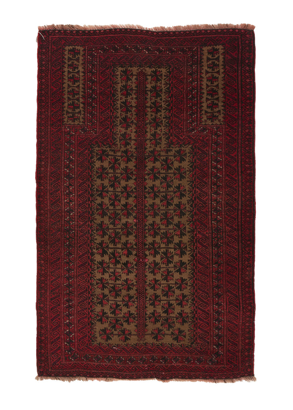 35885 Persian Rug Baloch Handmade Area Tribal 3'0'' x 4'7'' -3x5- Red Geometric Design