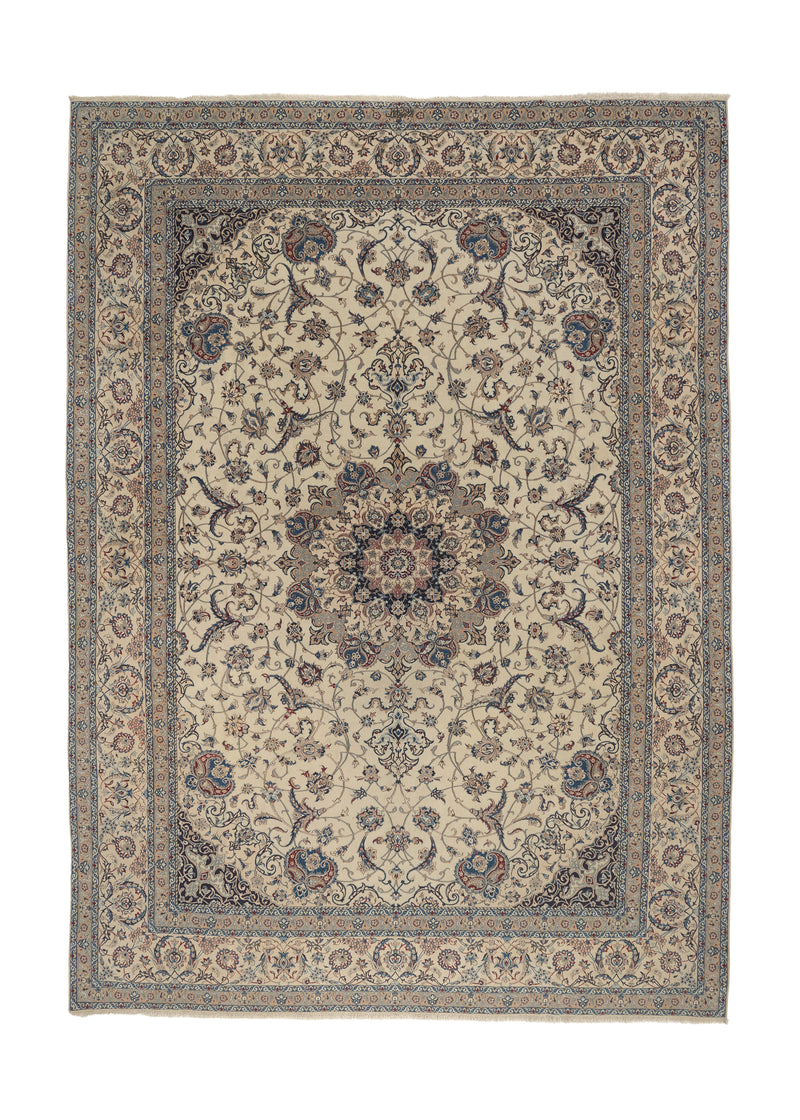 35896 Persian Rug Nain Handmade Area Traditional 8'6'' x 11'6'' -9x12- Whites Beige Blue Floral Design
