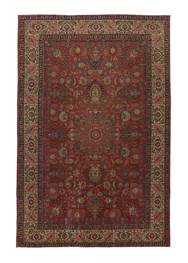 35903 Persian Rug Tabriz Handmade Area Antique Traditional 6'10'' x 10'5'' -7x10- Red Floral Design