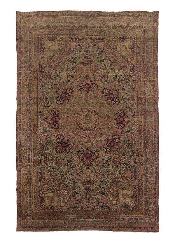 35907 Persian Rug Kermanshah Handmade Area Antique Traditional 9'2'' x 14'3'' -9x14- Whites Beige Pink Floral Design