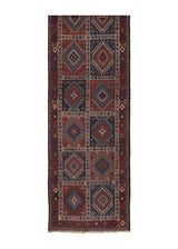 35916 Persian Rug Yalameh Handmade Runner Tribal 2'8'' x 13'0'' -3x13- Red Blue Geometric Panel Design