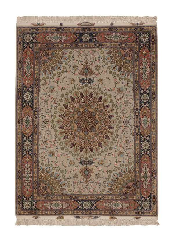 35927 Persian Rug Tabriz Handmade Area Traditional 4'11'' x 6'6'' -5x7- Whites Beige Pink Green Naghsh Floral Design