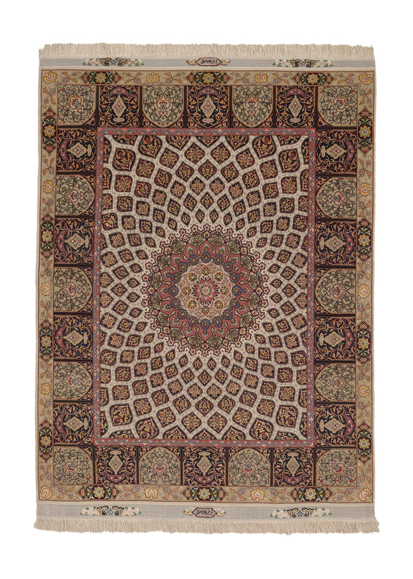 35928 Persian Rug Tabriz Handmade Area Traditional 4'10'' x 6'4'' -5x6- Whites Beige Yellow Gold Pink Dome Design